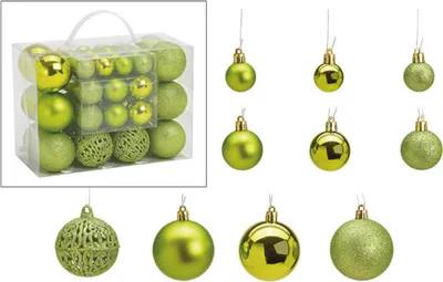 Produktbild von Weihnachtskugeln Set 50 Stück grün Ø 3 4 6 cm glanz matt glitter Ornament Mix bruchsicher Kunststoff mit Aufhängerfäden ideal für Weihnachtsbaum
