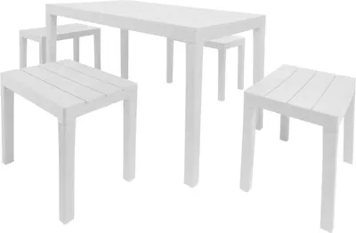 Produktbild von Outdoor-Lounge-Set Sanremo, Gartenset mit 1 rechteckigem Tisch und 4 Bänken, Indoor- und Outdoor-Set für Pic Nic, 100 %  Italy, Weiß