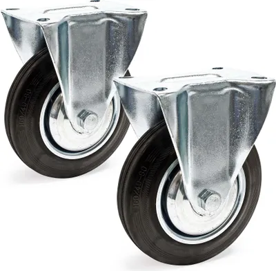 Produktbild von Wiltec Bockrollen Set 2x Transportrolle Ø160mm mit Vollgummirad, Metallfelge und Anbauplatte bis 130kg pro Rad, Apparaterollen Möbelrollen leiser Lauf