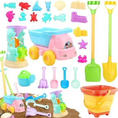 Produktbild von Strandspielzeug für Kinder: 26 Stück Strandspielzeug mit Klappemmer, Schaufel und Karrenformen, Sandspielzeug-Set für Jungen und Mädchen von 2 bis 6+ Jahre