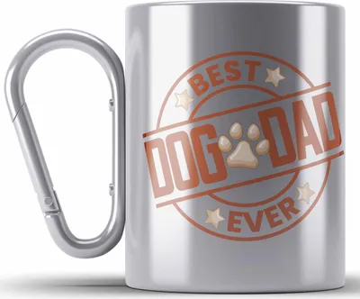 Produktbild von Trendation - Bester Hundepapa Ever Edelstahl Tasse Karabiner Hunde Papa Dog Dad Geschenk Geschenkidee (Silber)