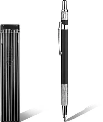 Obrázek produktu pro Sada mechanických tužek, 1 tužka a 12 náplní, 2 mm, náplně pro tužky 2B, mechanické tužky pro tesaře, techniku, psaní, řemesla (černé)