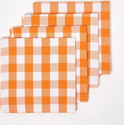 Produktbild von HOMESCAPES Orange karierte Stoffservietten aus Baumwolle im 4er Pack