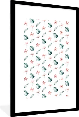 Produktbild von MuchoWow® MuchoWow® Gerahmtes Poster Flamingo - Natur - Muster 60x90 cm - Poster mit zchwarzem Bilderrahmen - Dekoration - Wandposter Wohnzimmer - Hochwertig