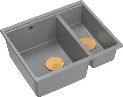 Obrázok produktu pre QUADRON Drez 1,5-drezový drez | Rozmery: 55,5 x 46 x 22 cm | LOGAN 150 | Podstavný drez Granitový drez z GraniteQ so sifónom | Čierna + meď