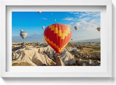 Produktbild von Fliegende Ballons– Wandbild mit Rahmen – Gerahmtes Bild  – Wanddekoration – 30x20 cm –  Weiß Rahmen
