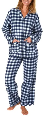 Produktbild von Damen Flanell Pyjama Schlafanzug in Karo Optik zum durchknöpfen - 281 201 15 531 ; blau , 40