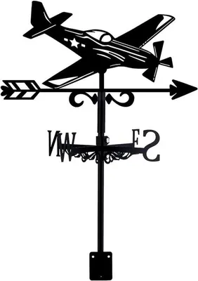 Produktbild von Famanu Windrichtungsanzeiger Flugzeug P-51 Stil - Wetterhahn für Garten & Dach - Windrichtung & Windgeschwindigkeit