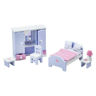 Produktbild von Tidlo Puppenhaus Schlafzimmer Holz Möbelset rosa