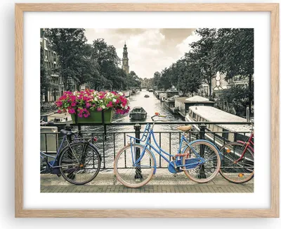 Produktbild von Gerahmtes Poster - Rahmen in heller Eiche - Amsterdam Fahrräder Brücke - 50x40 cm - Wand Bild - Wanddeko - Wandbilder - Kunstposter - Wandposter - Bilderrahmen - Bilder - Kunstdruck - P2NAA50x40-4503