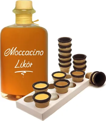 Produktbild von Moccacino Likör 1L mit 16 Waffelbechern & Becherhalter Sehr sämig & süffig 18%Vol