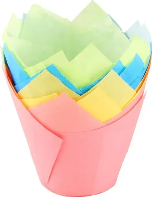 Produktbild von Dr. Oetker Tulips Papier-Backförmchen, bunte Muffinförmchen aus Papier, Förmchen für Cupcakes, Muffins und Pudding - hitzebeständig bis 220°C (Farbe: Rosa, Türkis, Grün, Gelb), Menge: 20 Stück