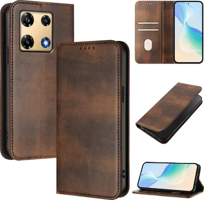 Image de Etui pour Infinix Note 30 Pro 4G, étui en cuir vintage avec protection RFID, fentes pour cartes, support Marron