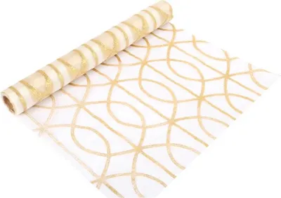 Zdjęcie produktu dla Złota Organza z Brokatowym Wzorem na Szpuli 36 cm x 5m