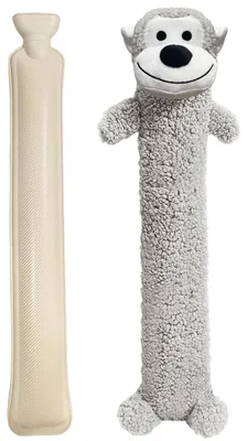 Zdjęcie produktu dla Termofor gumowy - Długi termofor 2 litry - 80 x 15 cm - Z pluszowym pokrowcem - Małpka