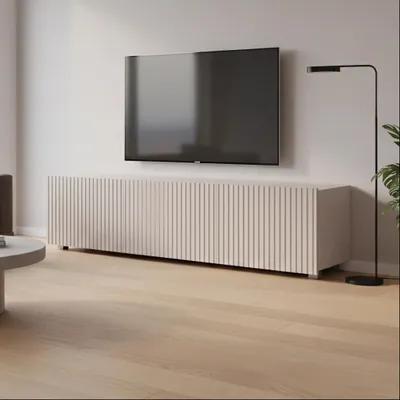 Obrázek produktu pro RAVIO TV lowboard Kolder 150 cm RTV skříňka závěsná nebo stojící HiFi skříňka s žebrovanými čely (kašmír)