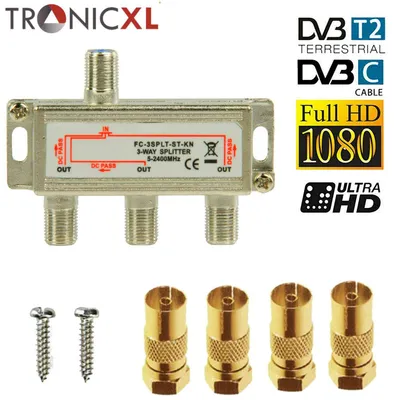 Obrázek produktu pro TronicXL Premium koaxiální anténní splitter HD 3D 4K Splitter DVBT DVBT2 DVBC SAT Unicable Cable TV