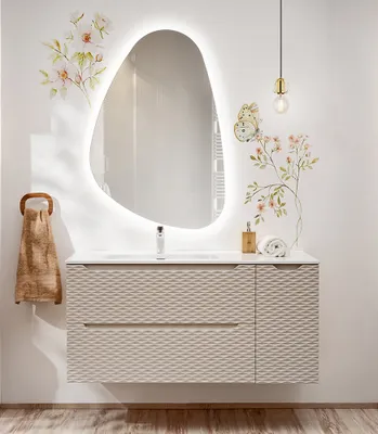Produktbild von Badmöbel Set 2-teilig mit 120cm Waschtisch, Eiche mit beige, OLUO-56-BEIGE