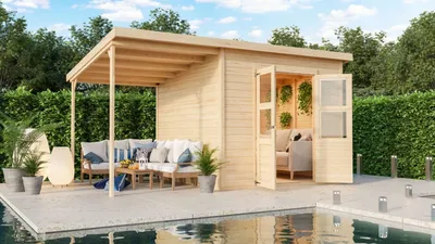 Produktbild von Karibu Gartenhaus Gerätehaus Merseburg 6 mit Anbaudach naturbelassen 400x244x219 cm