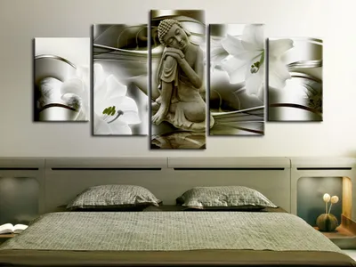 Produktbild von Akustikbild Buddha Blumen 200x100 cm Bilder Akustikschaum Hochleistungsschallabsorber Schallschutz Leinwand 5 tlg Wandbild Raumakustik Schalldämmung h-A-0028-b-p