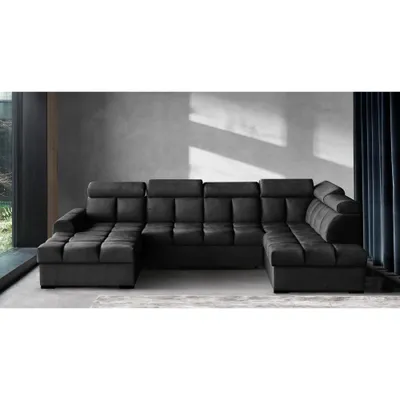 Produktbild von Ecksofa Gomez U-Form rechts mit Schlaffunktion und 2x Bettkasten, Polsterecke in Veloursstoff Anthrazit