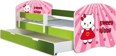 Immagine prodotto di Letto ACMA per ragazzi letto junior completo di rete a doghe e protezione anticaduta verde 15 Sweet Kitty 160x80 + rete