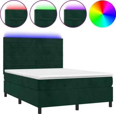 Produktbild von vidaXL Boxspringbett mit Matratze & LED Dunkelgrün 140x190 cm Samt