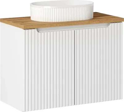 Produktbild von Waschtisch 80cm mit Keramikwaschbecken, weiß und Eiche, NEWPORT-56-WHITE