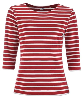 Produktbild von modAS Bretonisches Damenshirt mit 3/4-Arm - Streifenshirt Ringelshirt Basic Shirt Gestreift aus Baumwolle in Rotmelange/Weiß Größe 40