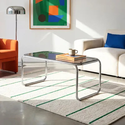 Produktbild von Couchtisch Retro 90cm Sicherheitsglas Schwarz und Chromgestell AMAYA