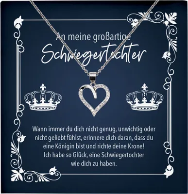 Produktbild von 22Feels Echt Silber Halskette - An Meine Schwiegertochter Geschenk Hochzeit Geburtstag Schmuck Set Frauen - Herz Anhänger, Karte