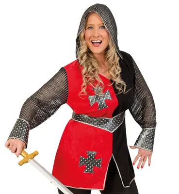 Produktbild von Damen Ritterin Jeanne Oberteil mit Kapuze und Gürtel Karneval Fasching Gr. 42