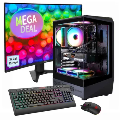 Immagine prodotto di GAMEMAX Gaming-PC VISTA COC AB Komplett SET Ryzen 5 7500F 32GB DDR5 1TB SSD RTX 5060Ti + Monitor MSI MAG 32C6, curvo 80cm (32"), Maus, Tastatur