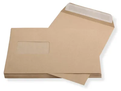 Produktbild von Versandtaschen DIN B5 braun mit Fenster, haftklebend 25 Stück