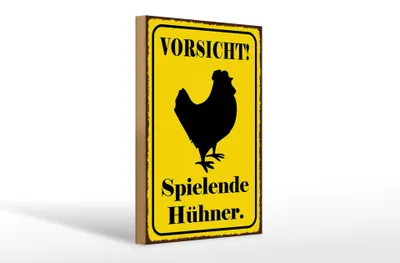 Produktbild von Holzschild Vorsicht spielende Hühner, 30x20 cm, Holzschilder Spruch Hühner Tier  Ei