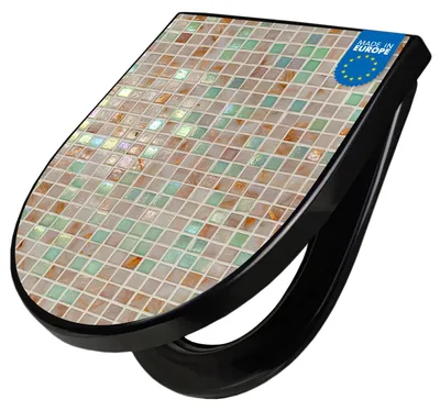 Produktbild von WC Sitz D-Form Schwarz mit Absenkautomatik Motiv Grüne Fliesen [TDSCH3 11375]
