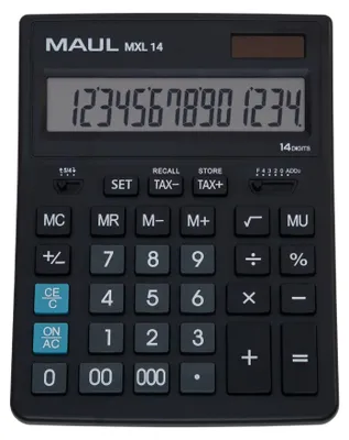 Immagine prodotto di Calcolatrice da tavolo MAUL MXL 14 Display LCD a 1 riga, 14 cifre Batteria solare 20,5 x 15,5 x 3,5 cm nero