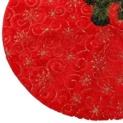 Zdjęcie produktu dla Choinka świąteczna, sztuczny mech, czerwony kolor, płatki śniegu, okrągła, 78 cm