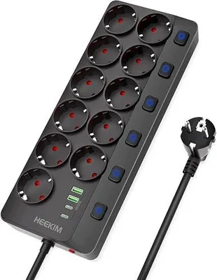 Zdjęcie produktu dla Listwa zasilająca 11 gniazd USB a c 4000W 16A ochrona dzieci