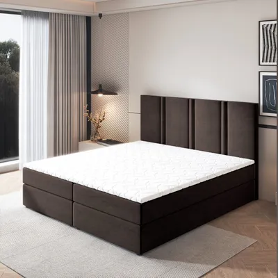 Produktbild von Masseno Boxspringbett LARIO 180x200 cm Komplett-Set mit Bonell Matratze und Topper, Polsterbett mit Bettkästen -Braun, KRONOS 06