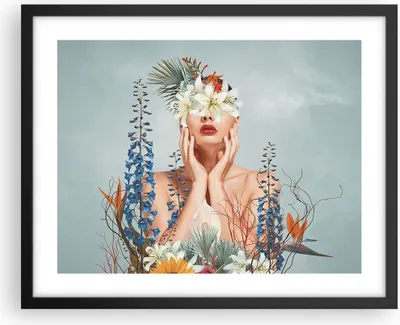 Produktbild von Gerahmtes Poster - Schwarzer Rahmen - Surreal Frau Blumen - 50x40 cm - Wand Bild - Wanddeko - Wandbilder - Kunstposter - Wandposter - Bilderrahmen - Bilder - Kunstdruck - P2BAA50x40-4818