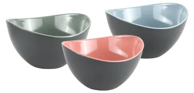 Obst- und Salatschalen-Set, 3er, BPA-frei, 20x12x11 cm, Grau/Blau/Rosa/Grün