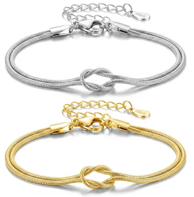 Produktbild von Freundschaftsarmbänder Knoten Armband Damen, Partner Armbänder Silber+Gold