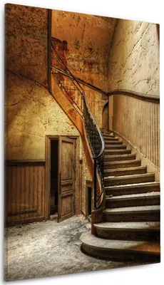 Produktbild von Wallario Premium Leinwandbild Rustikale Holztreppe in Größe 60 x 90 cm