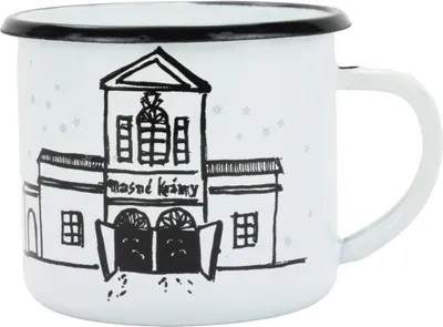 Produktbild von Emaillebecher 8 cm/0,35l, weiß „Fleischzeug“ im Karton