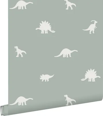 Zdjęcie produktu dla ESTAhome Tapeta dinozaury popielatej miętowej zieleni 53 cm x 10.05 m