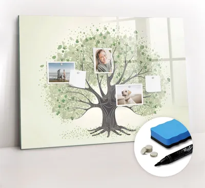 Produktbild von Magnetpinnwand Memoboard - Zubehörsatz - Schwarzer Marker + Schwamm + Magnete - 100 x 70 cm - Großer Naturbaum