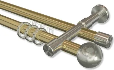 Produktbild von Interdeco Rundrohr-Innenlaufstange, Gardinenstange (Kombination) Messing-Optik / Edelstahl-Optik Modell Prestige Luino, 20 mm Ø 2-läufig, 320 cm (geteilt)