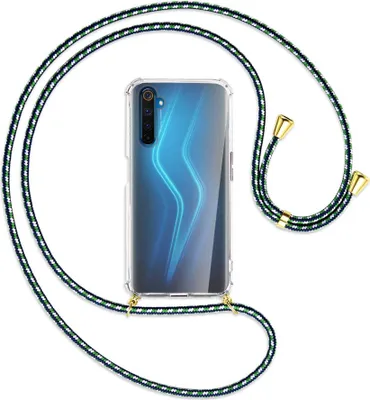 Produktbild von Handykette Backcover-Schutzhülle mit Band (Metall goldfarben) für Realme 6 Pro - grün/blau/weiß