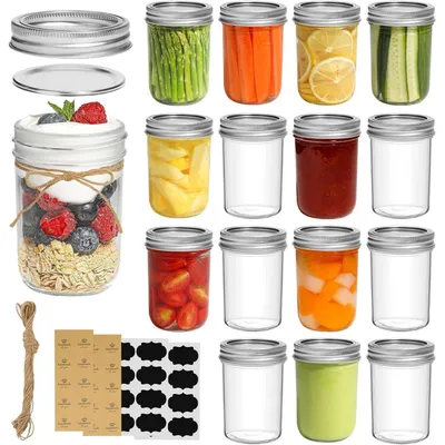 Productafbeelding van Glazen potten van 250 ml met deksel, 16 stuks. Bewaarpotten voor levensmiddelen, jam, honing, yoghurt